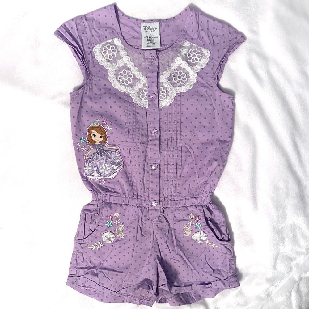 Disney Store Sofia The First Y2K Purple Romper Girls 4 One Piece Embroidered
